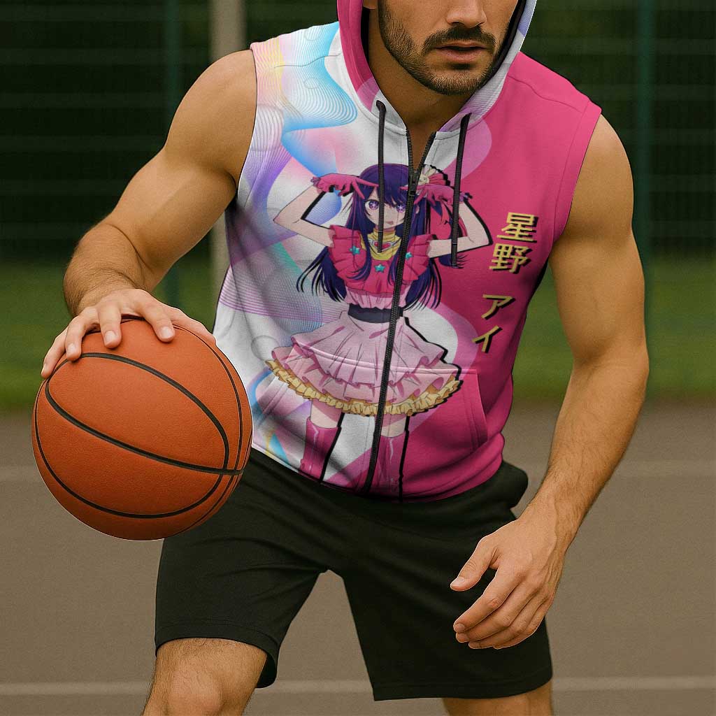 Ai Hoshino Idol Sleeveless Zip Hoodie Sparkling Idol Anime Style