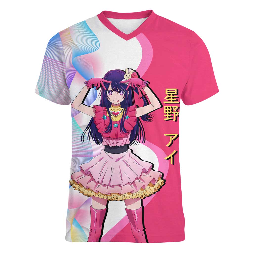Ai Hoshino Idol Women V-Neck T-Shirt Sparkling Idol Anime Style
