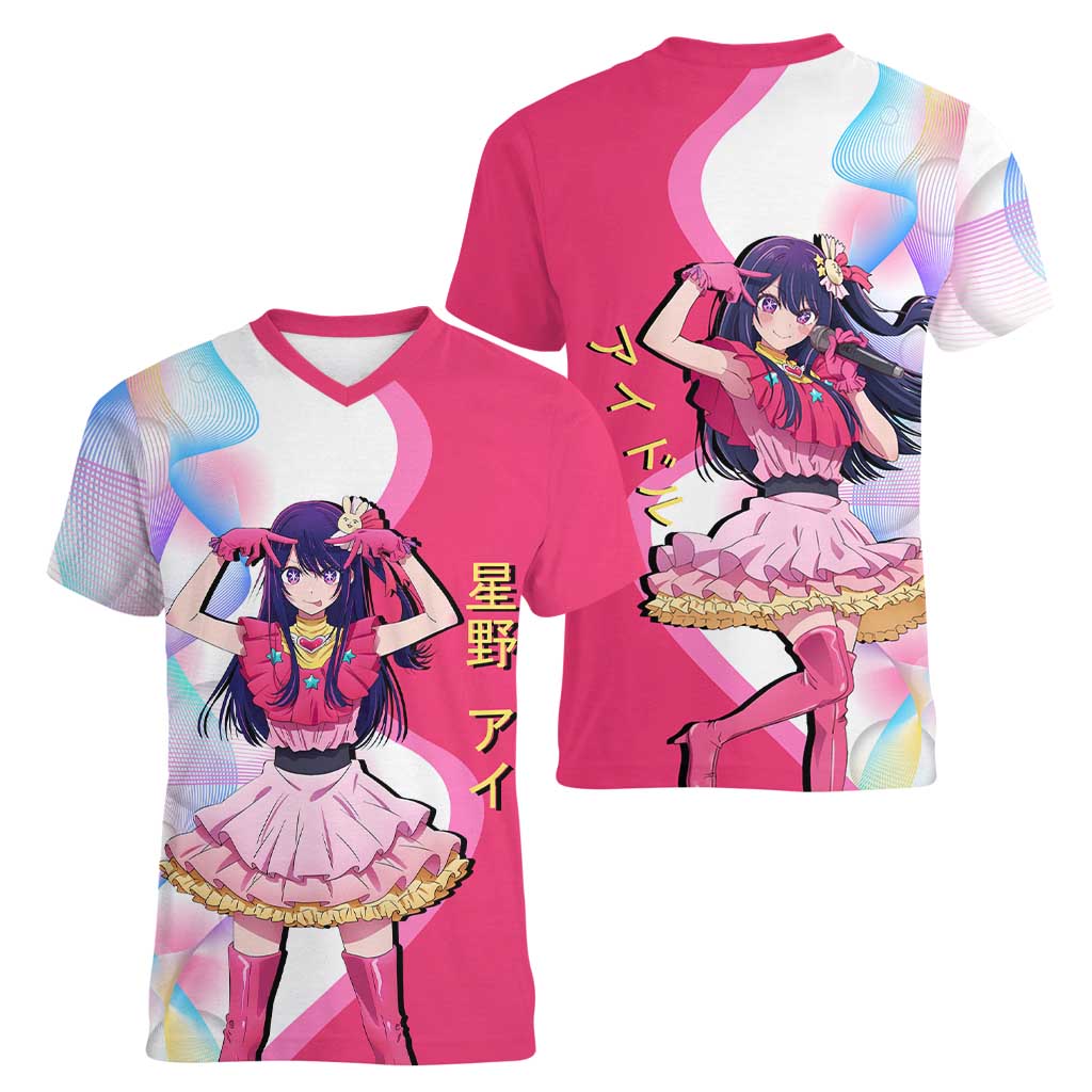 Ai Hoshino Idol Women V-Neck T-Shirt Sparkling Idol Anime Style