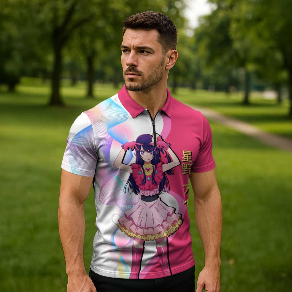 Ai Hoshino Idol Zipper Polo Shirt Sparkling Idol Anime Style