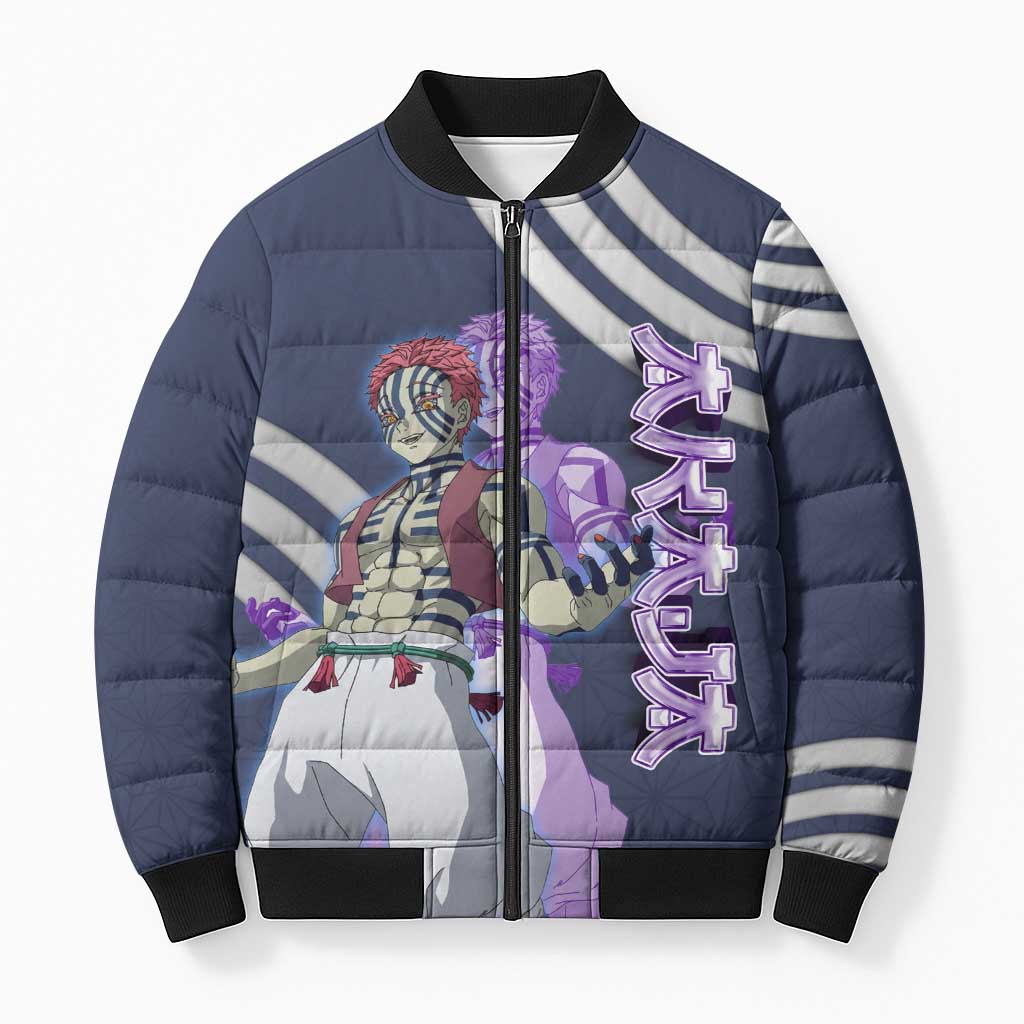 Akaza Demon Slayer Bomber Puffer Jacket Mystic Aura Anime Ring Style