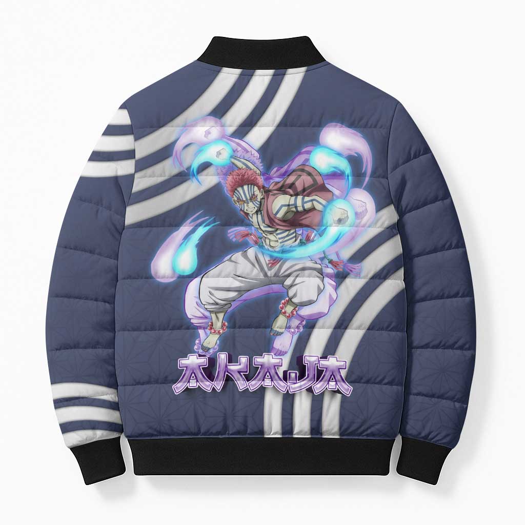 Akaza Demon Slayer Bomber Puffer Jacket Mystic Aura Anime Ring Style