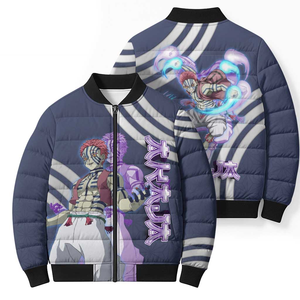 Akaza Demon Slayer Bomber Puffer Jacket Mystic Aura Anime Ring Style