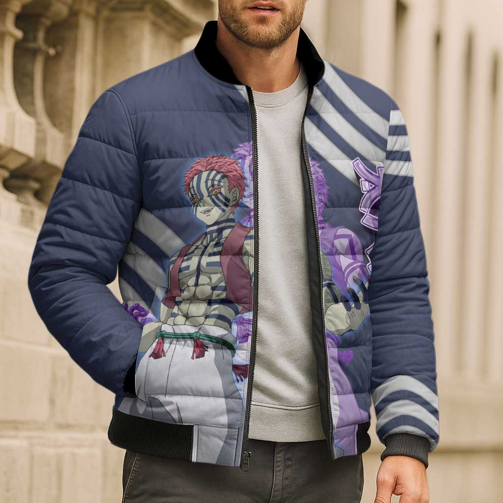 Akaza Demon Slayer Bomber Puffer Jacket Mystic Aura Anime Ring Style