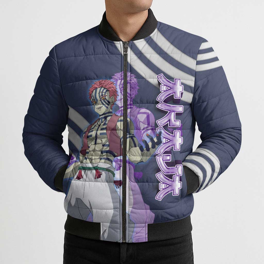 Akaza Demon Slayer Bomber Puffer Jacket Mystic Aura Anime Ring Style