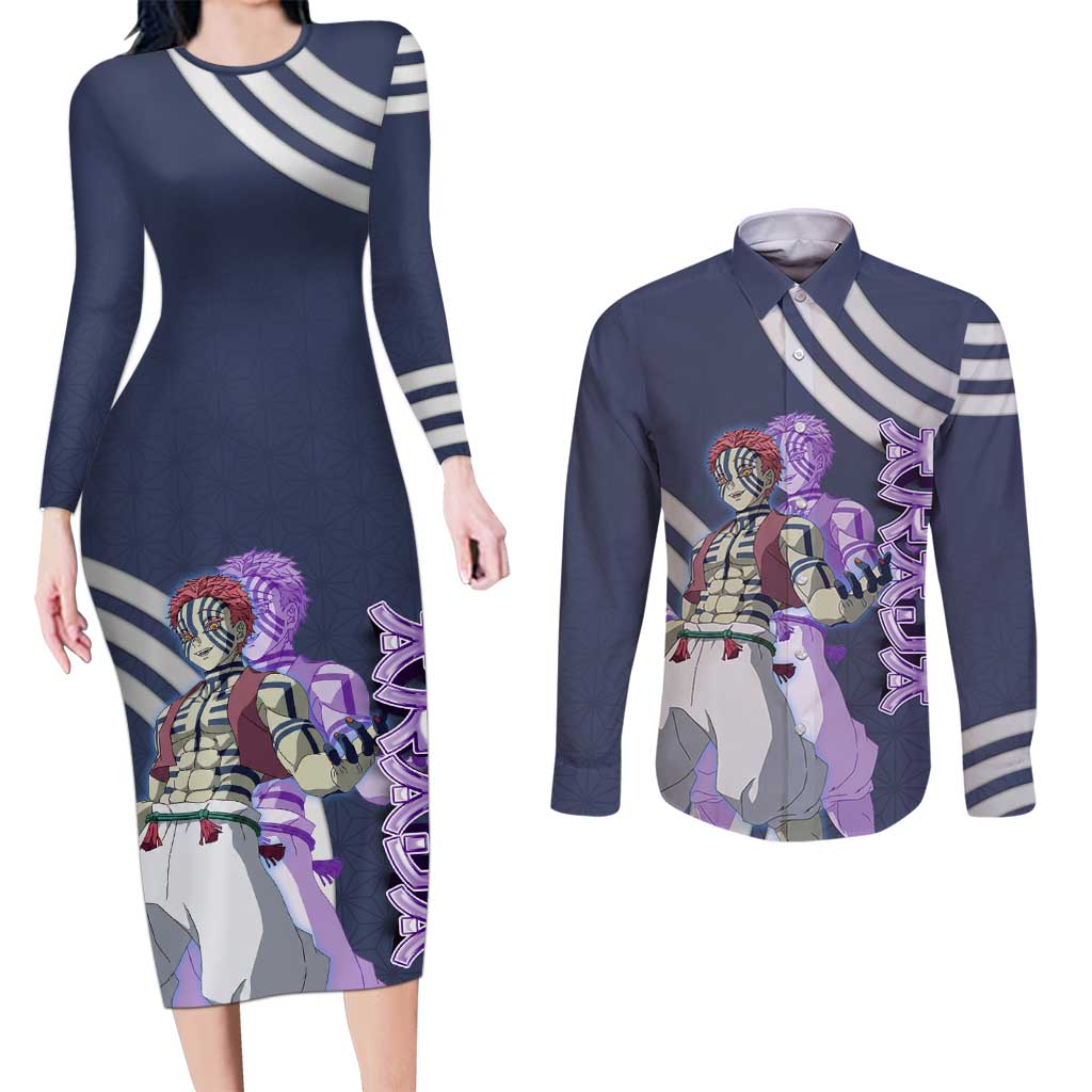 Akaza Demon Slayer Couples Matching Long Sleeve Bodycon Dress and Long Sleeve Button Shirt Mystic Aura Anime Ring Style