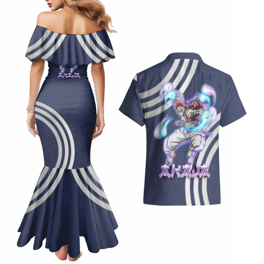 Akaza Demon Slayer Couples Matching Mermaid Dress and Hawaiian Shirt Mystic Aura Anime Ring Style