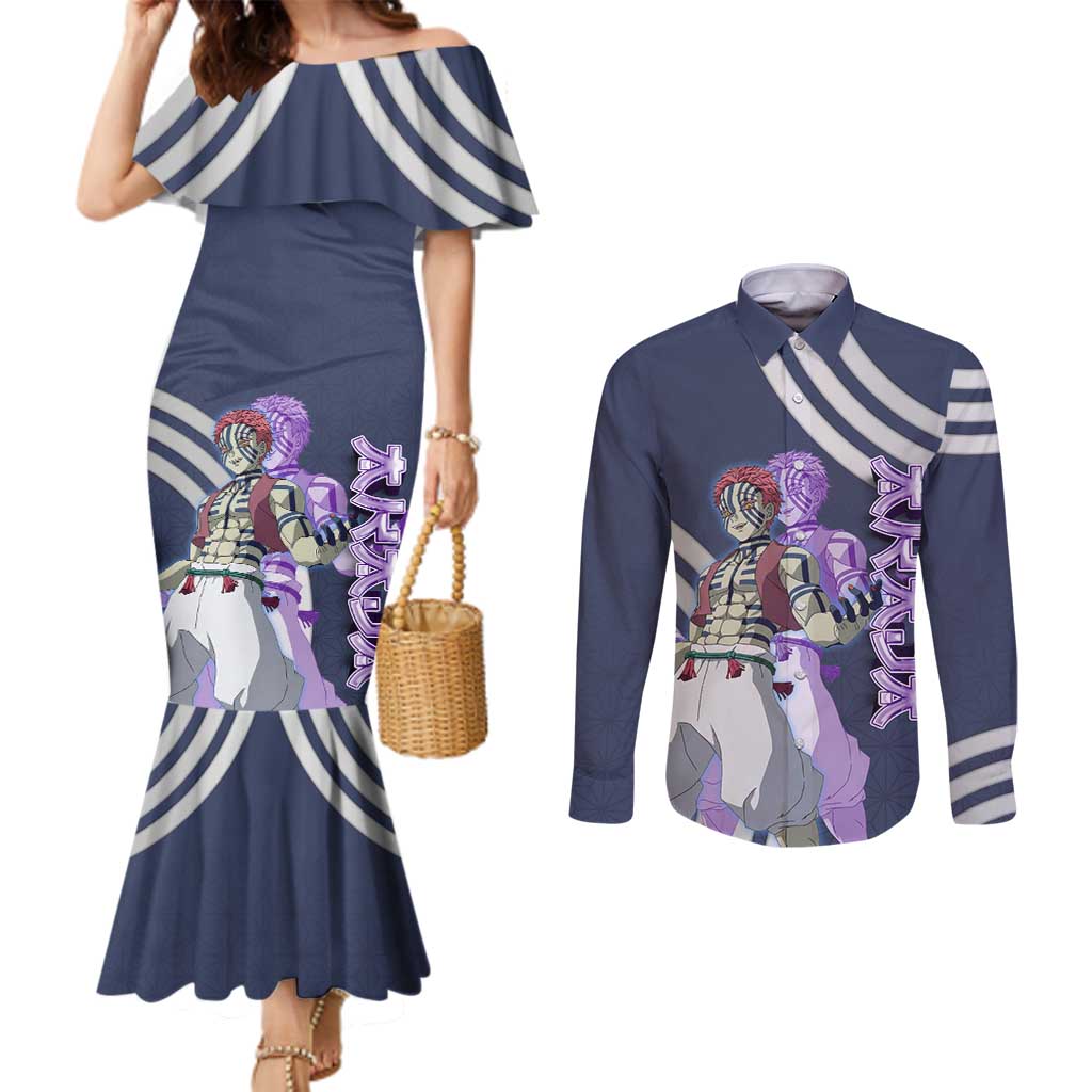 Akaza Demon Slayer Couples Matching Mermaid Dress and Long Sleeve Button Shirt Mystic Aura Anime Ring Style