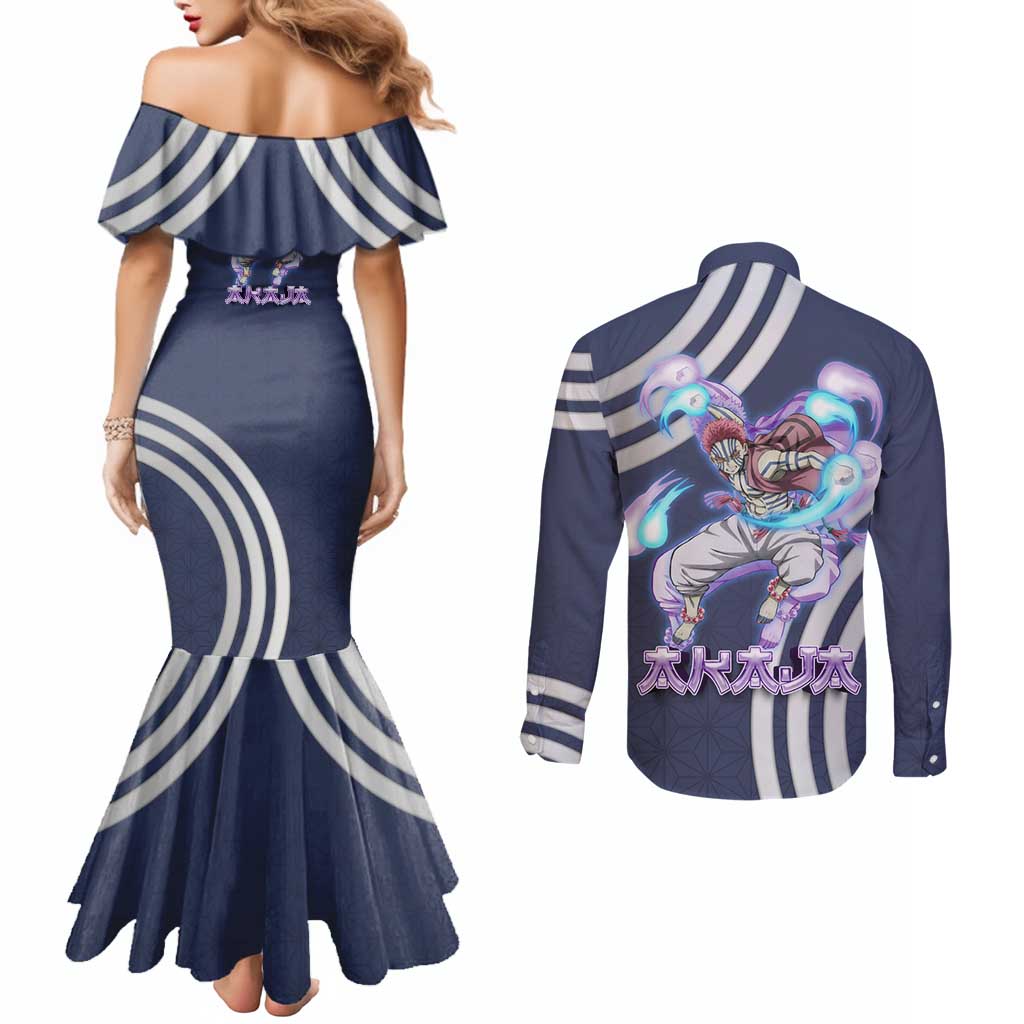 Akaza Demon Slayer Couples Matching Mermaid Dress and Long Sleeve Button Shirt Mystic Aura Anime Ring Style