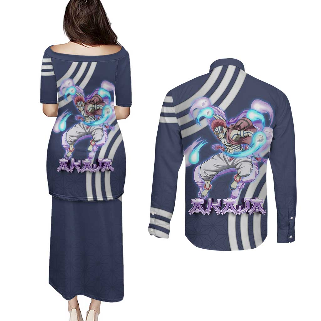 Akaza Demon Slayer Couples Matching Puletasi and Long Sleeve Button Shirt Mystic Aura Anime Ring Style