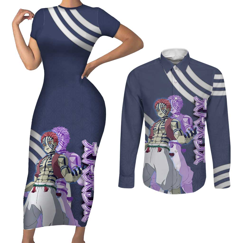 Akaza Demon Slayer Couples Matching Short Sleeve Bodycon Dress and Long Sleeve Button Shirt Mystic Aura Anime Ring Style