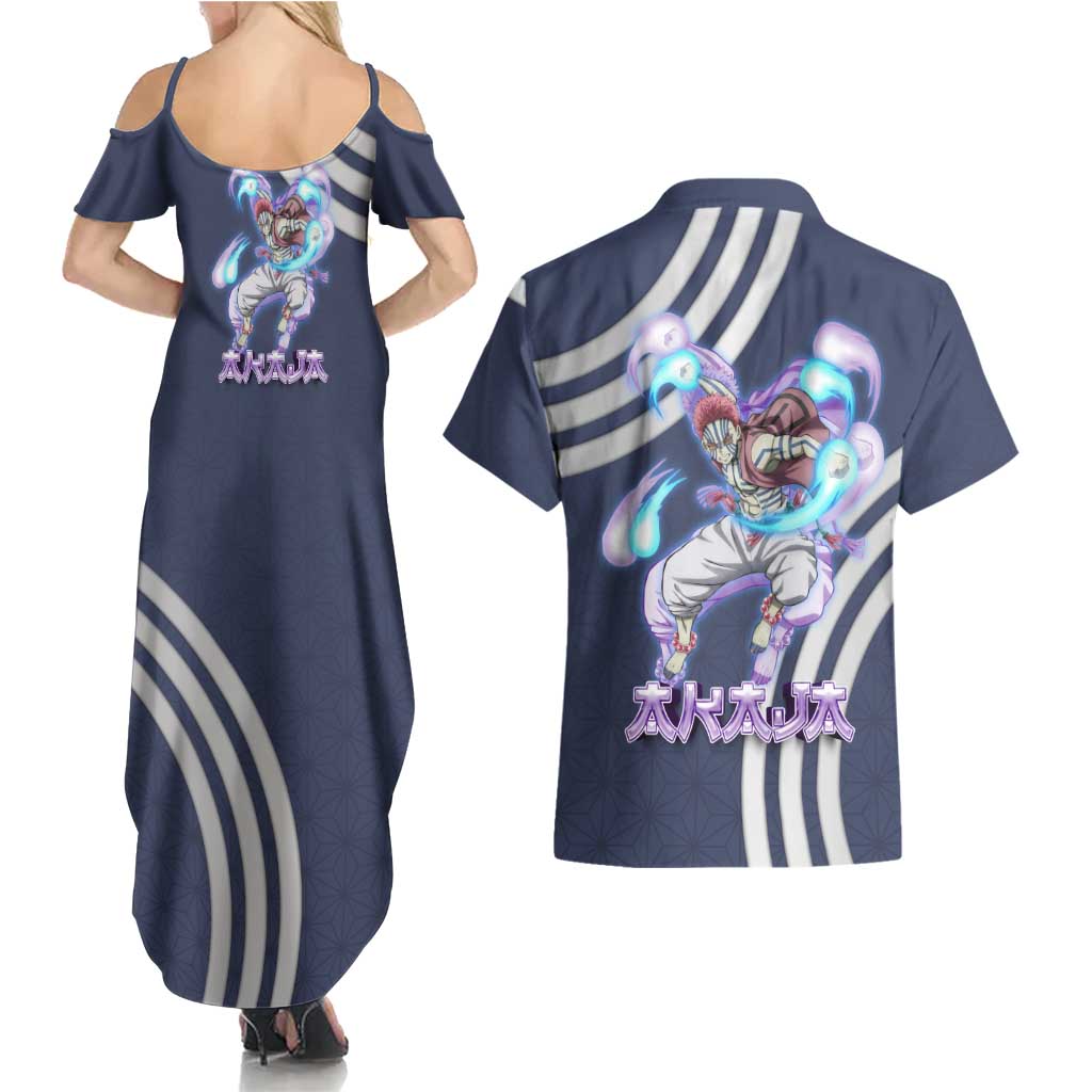 Akaza Demon Slayer Couples Matching Summer Maxi Dress and Hawaiian Shirt Mystic Aura Anime Ring Style