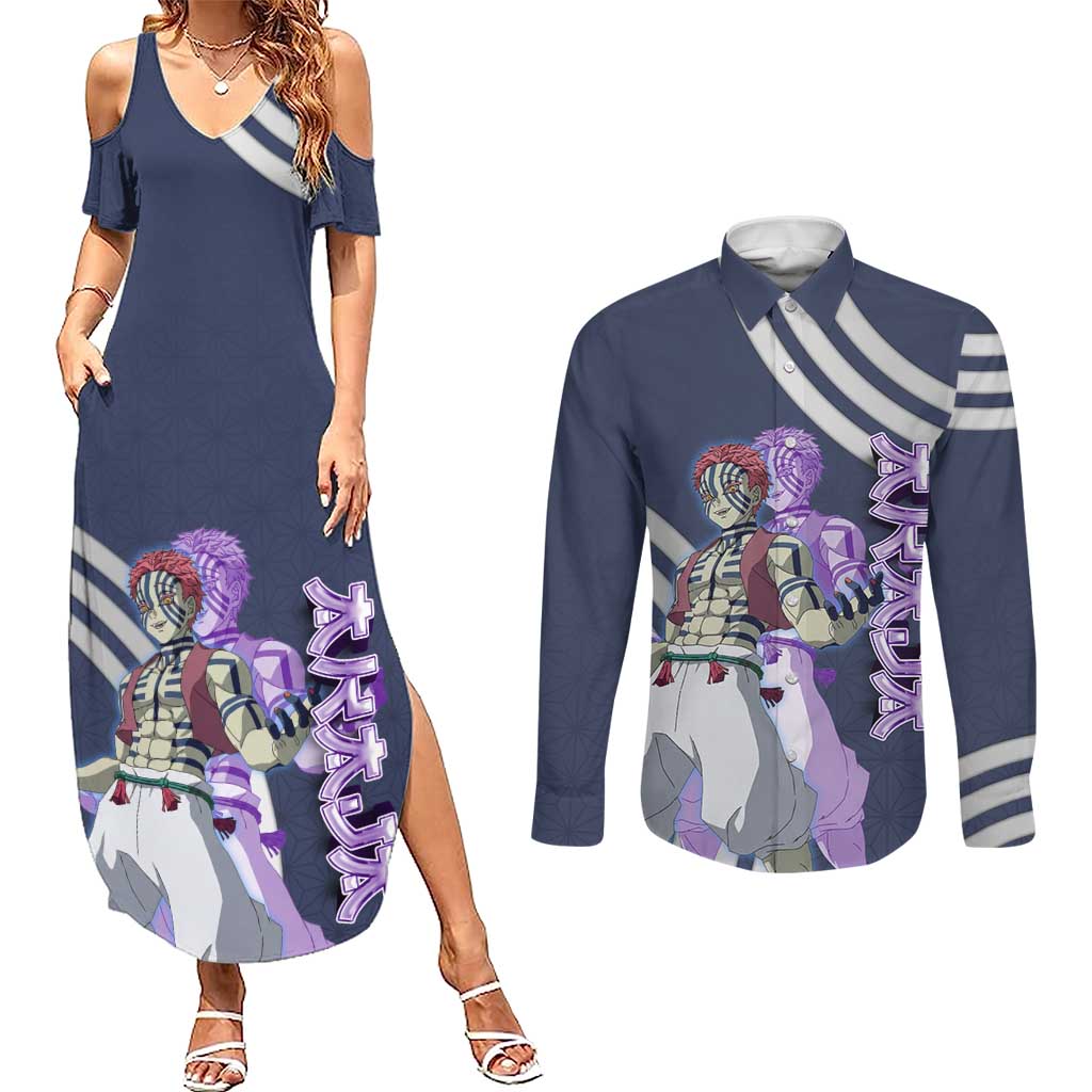 Akaza Demon Slayer Couples Matching Summer Maxi Dress and Long Sleeve Button Shirt Mystic Aura Anime Ring Style