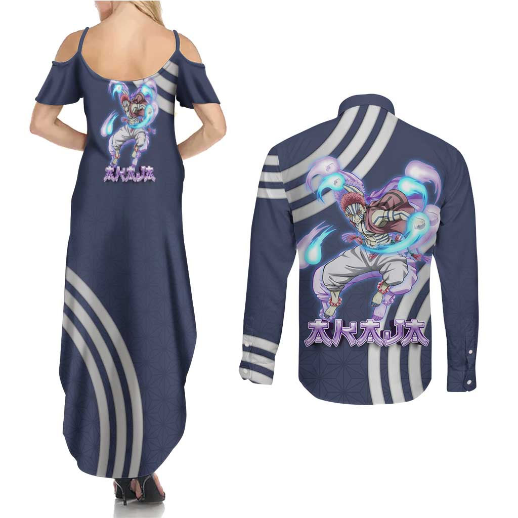 Akaza Demon Slayer Couples Matching Summer Maxi Dress and Long Sleeve Button Shirt Mystic Aura Anime Ring Style