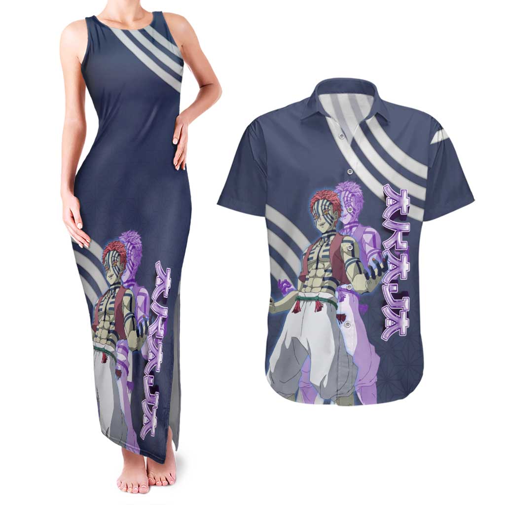 Akaza Demon Slayer Couples Matching Tank Maxi Dress and Hawaiian Shirt Mystic Aura Anime Ring Style