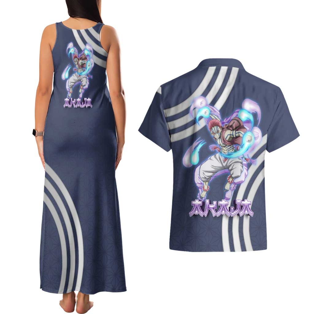 Akaza Demon Slayer Couples Matching Tank Maxi Dress and Hawaiian Shirt Mystic Aura Anime Ring Style
