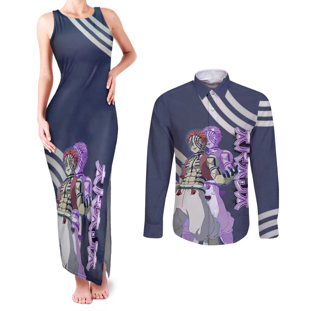 Akaza Demon Slayer Couples Matching Tank Maxi Dress and Long Sleeve Button Shirt Mystic Aura Anime Ring Style