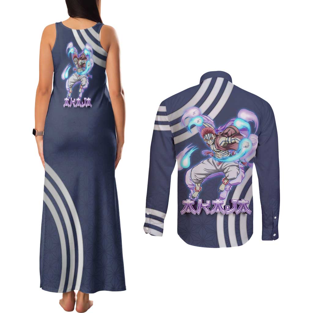 Akaza Demon Slayer Couples Matching Tank Maxi Dress and Long Sleeve Button Shirt Mystic Aura Anime Ring Style