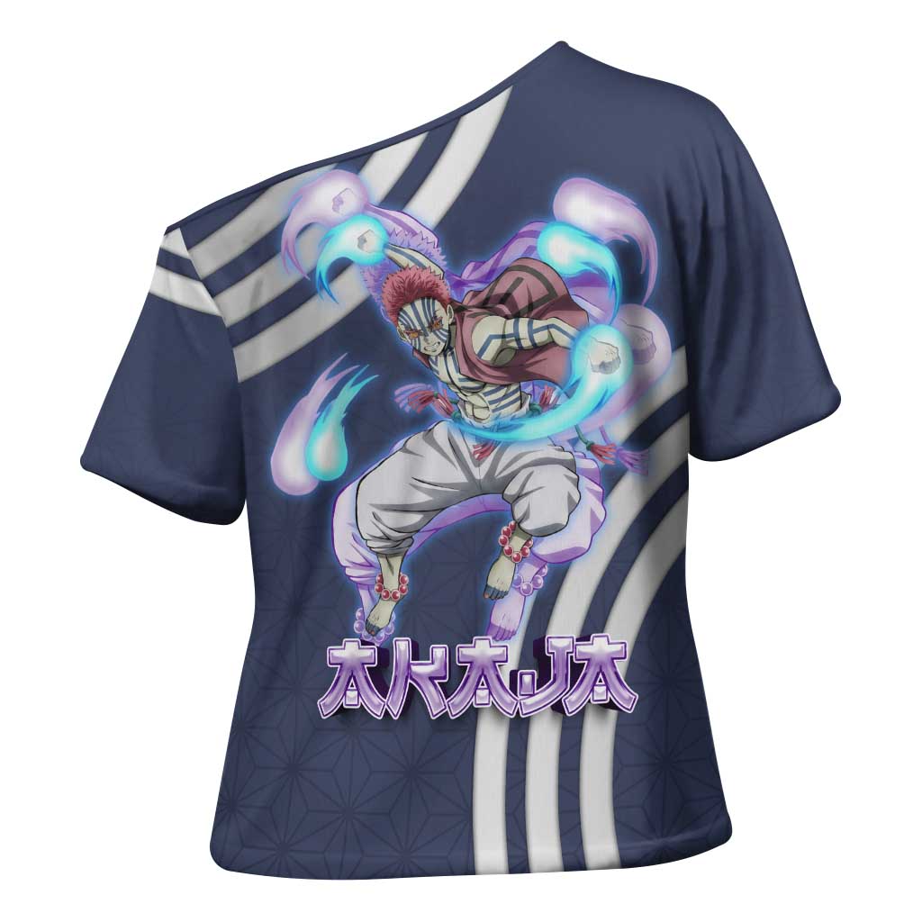 Akaza Demon Slayer Cross Shoulder Shirt Mystic Aura Anime Ring Style