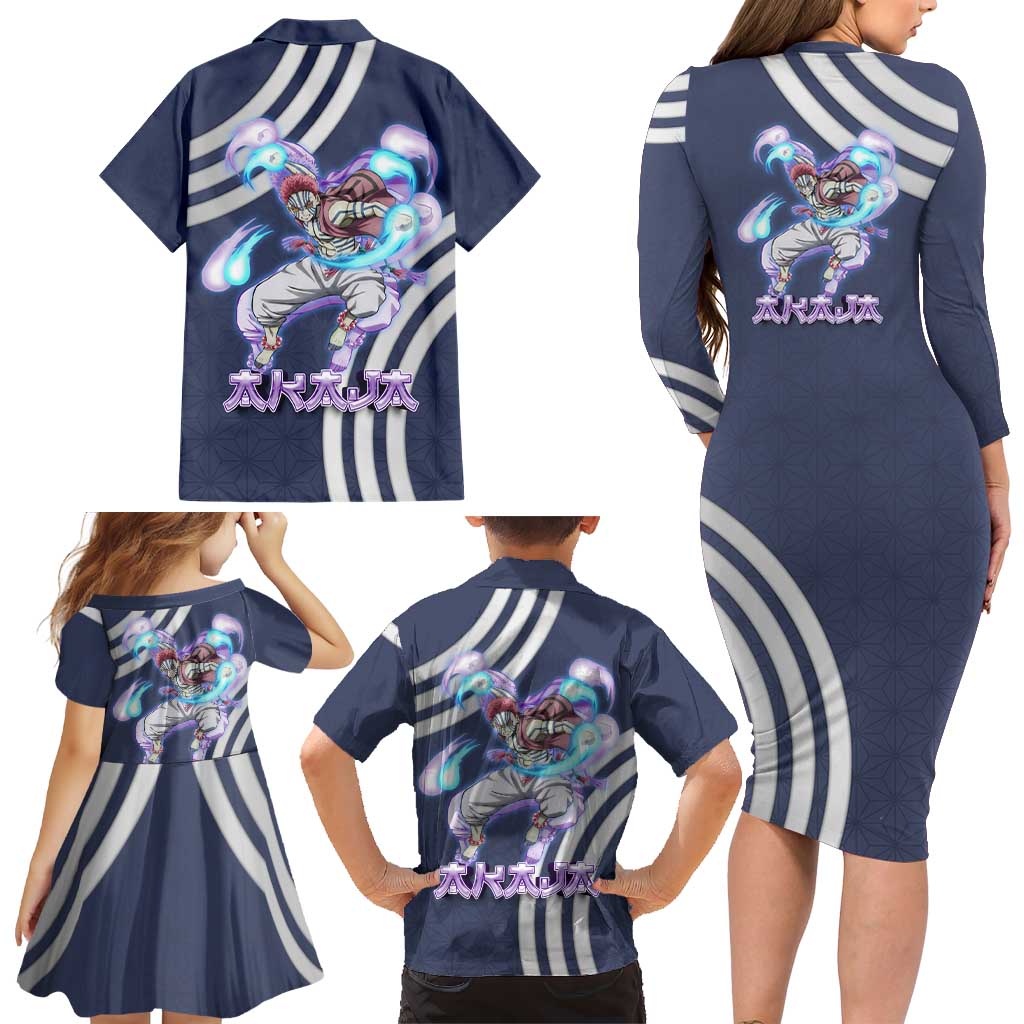 Akaza Demon Slayer Family Matching Long Sleeve Bodycon Dress and Hawaiian Shirt Mystic Aura Anime Ring Style