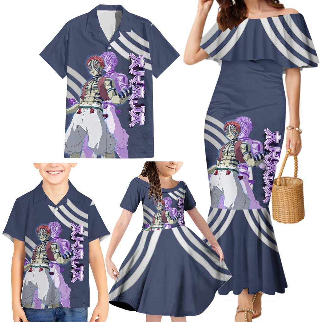 Akaza Demon Slayer Family Matching Mermaid Dress and Hawaiian Shirt Mystic Aura Anime Ring Style