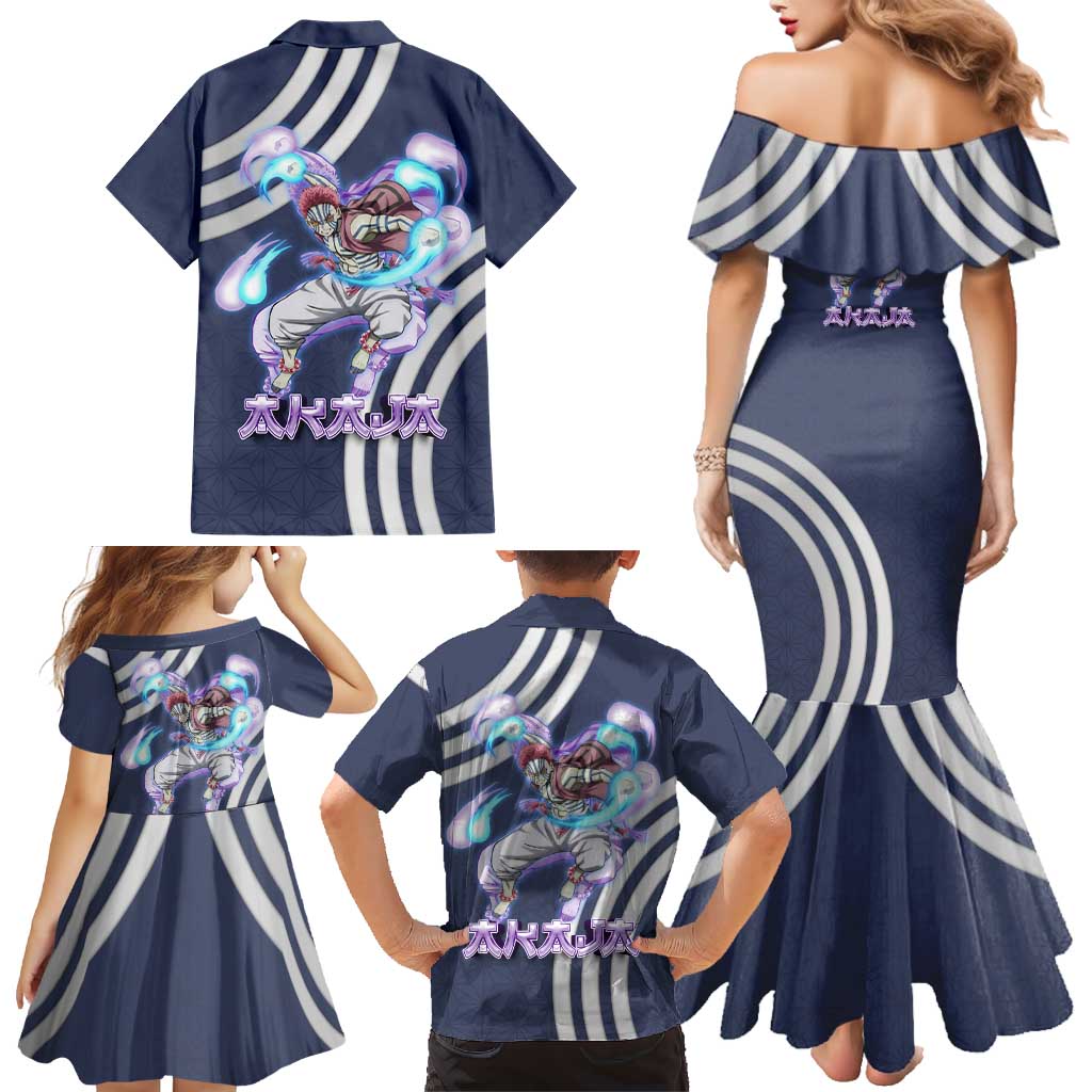 Akaza Demon Slayer Family Matching Mermaid Dress and Hawaiian Shirt Mystic Aura Anime Ring Style