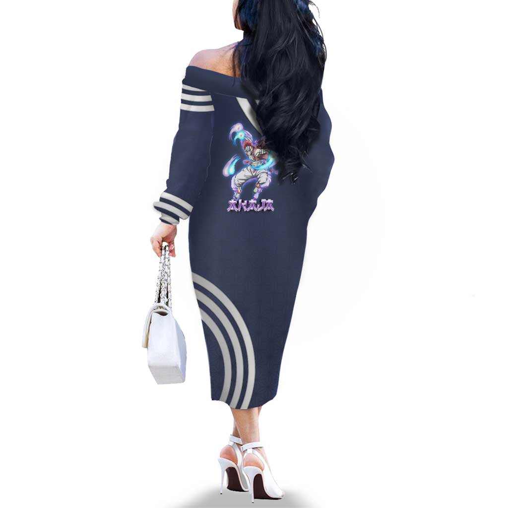 Akaza Demon Slayer Family Matching Off The Shoulder Long Sleeve Dress and Hawaiian Shirt Mystic Aura Anime Ring Style