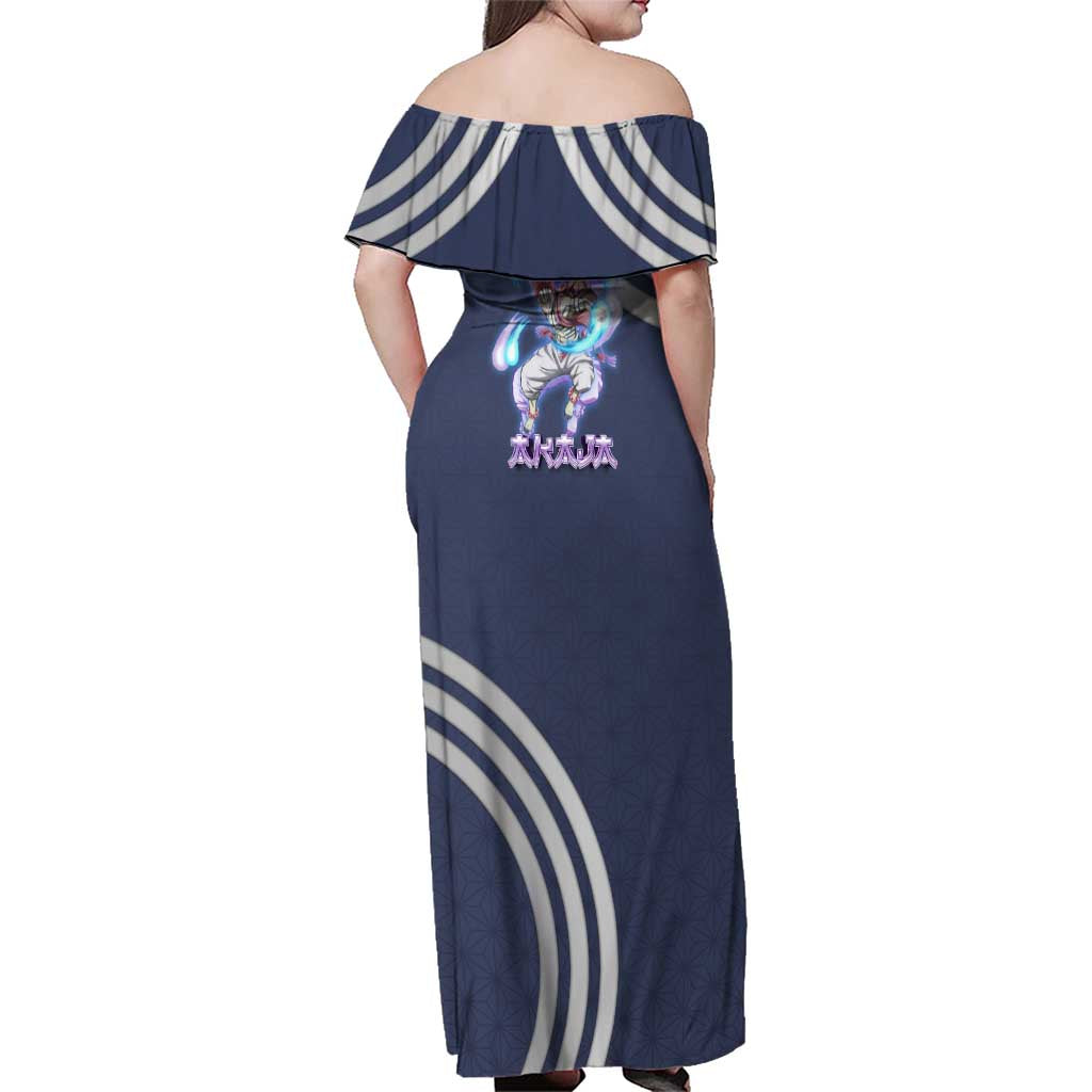 Akaza Demon Slayer Family Matching Off Shoulder Maxi Dress and Hawaiian Shirt Mystic Aura Anime Ring Style