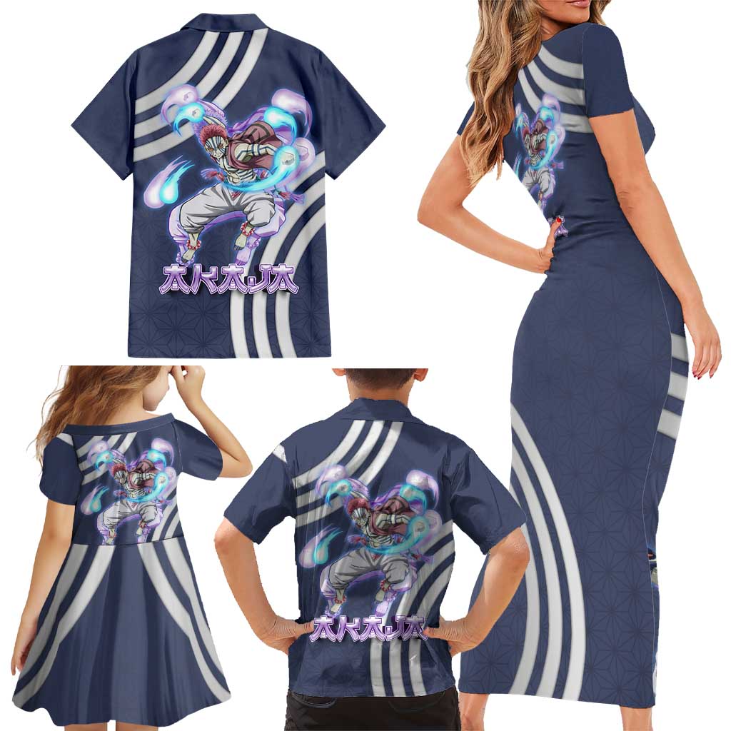 Akaza Demon Slayer Family Matching Short Sleeve Bodycon Dress and Hawaiian Shirt Mystic Aura Anime Ring Style