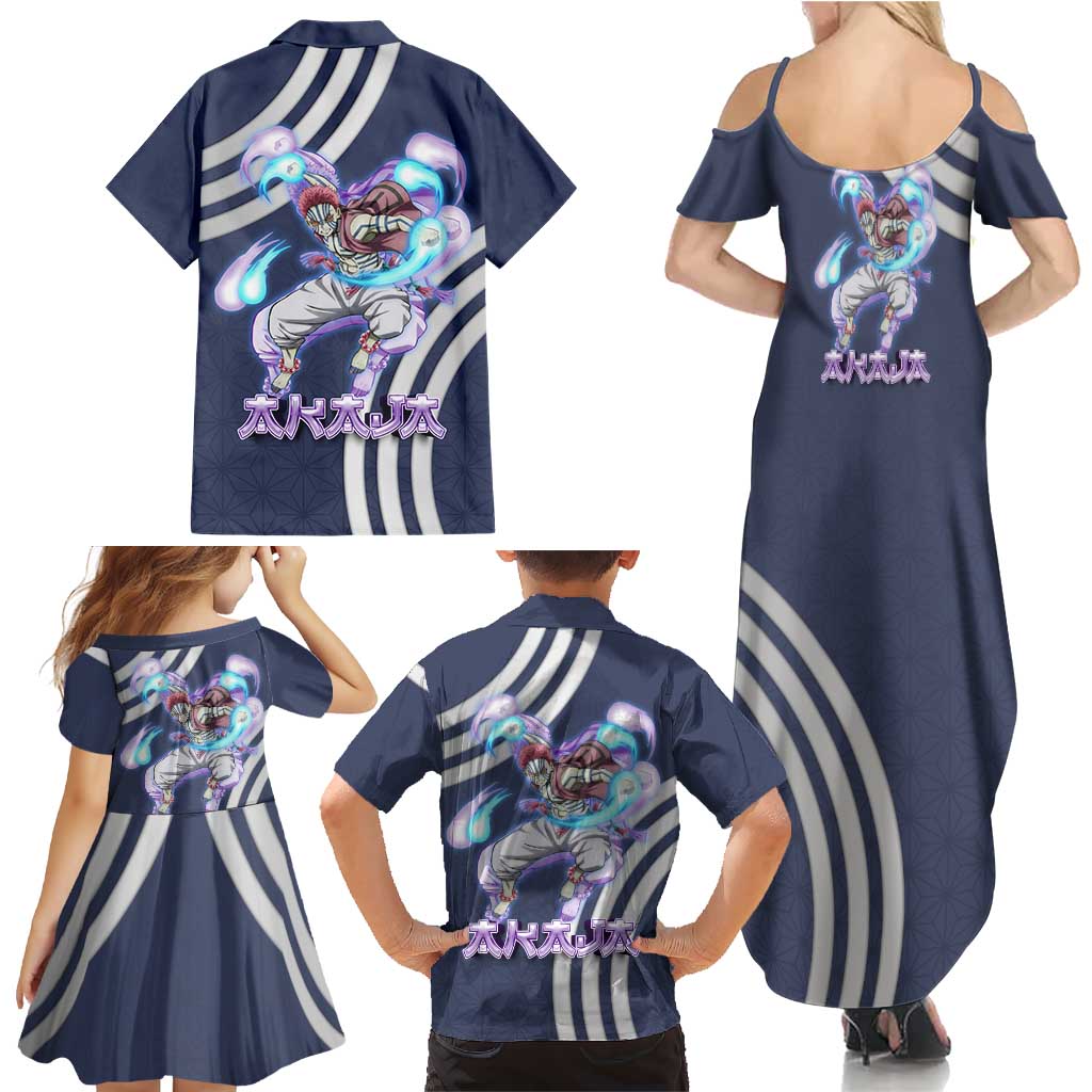 Akaza Demon Slayer Family Matching Summer Maxi Dress and Hawaiian Shirt Mystic Aura Anime Ring Style