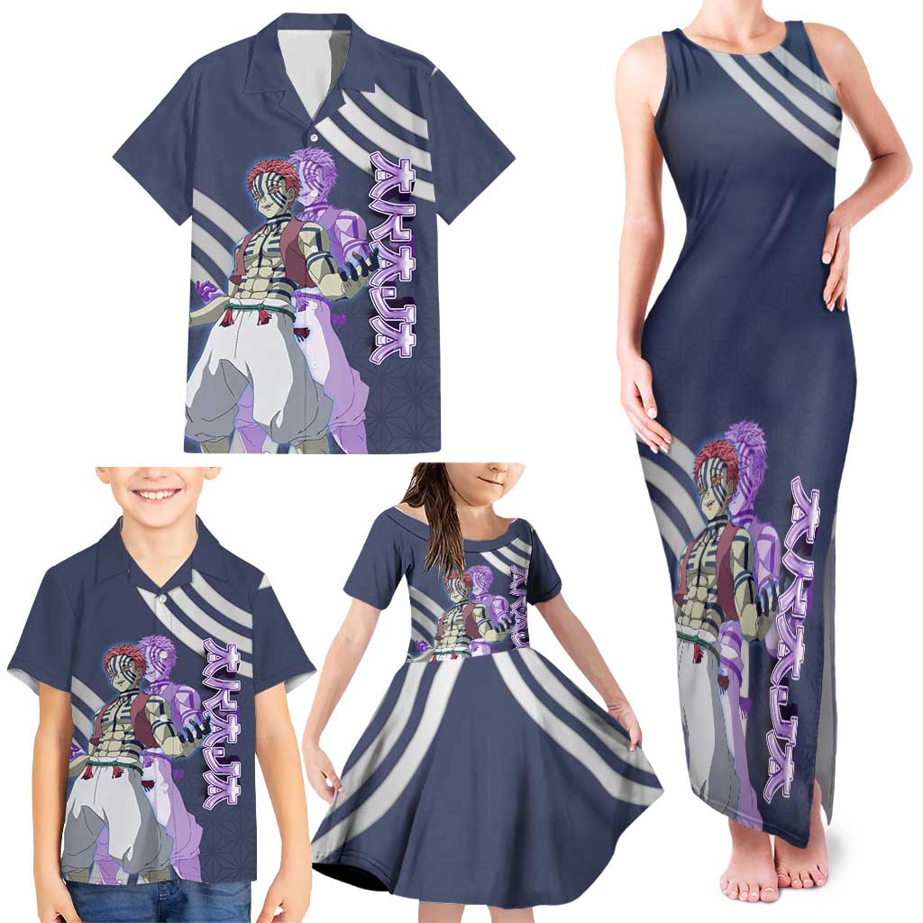 Akaza Demon Slayer Family Matching Tank Maxi Dress and Hawaiian Shirt Mystic Aura Anime Ring Style