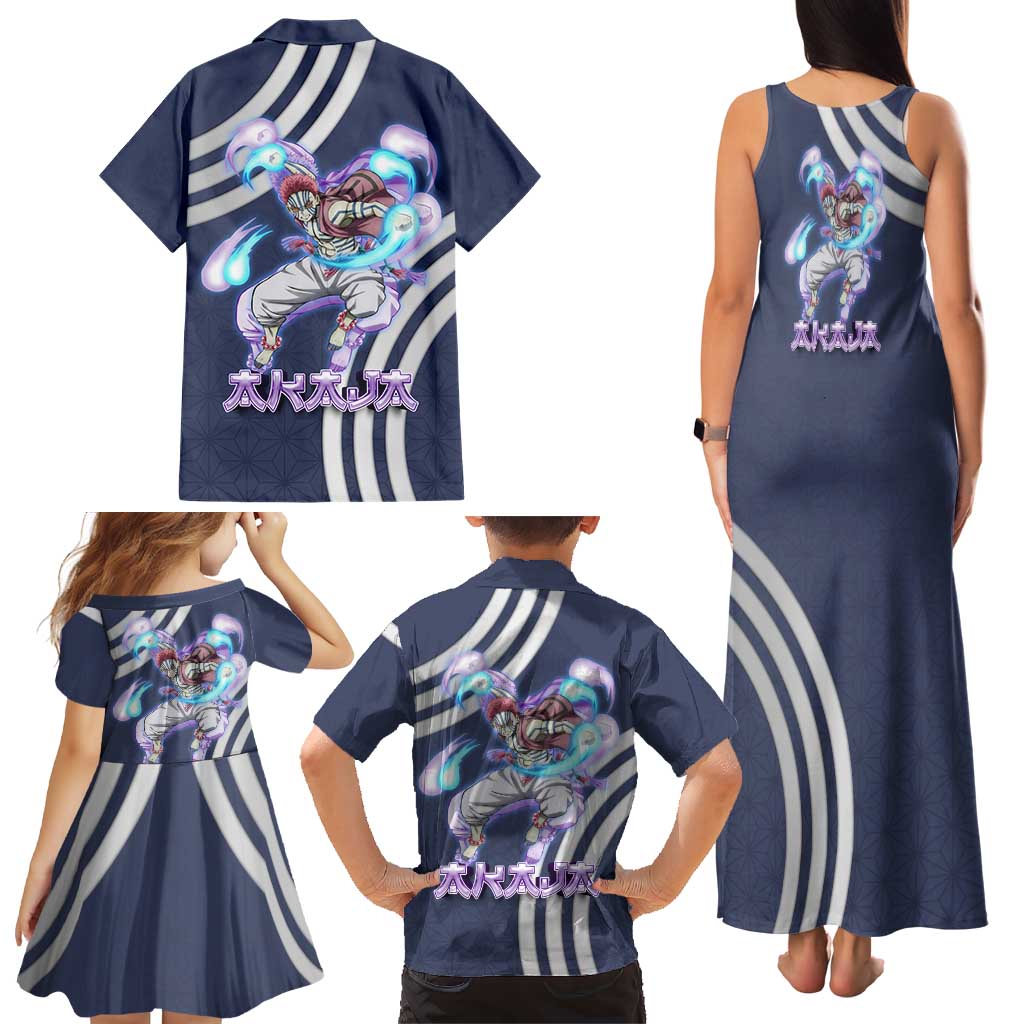 Akaza Demon Slayer Family Matching Tank Maxi Dress and Hawaiian Shirt Mystic Aura Anime Ring Style
