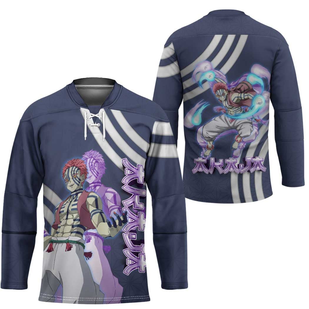 Akaza Demon Slayer Hockey Jersey Mystic Aura Anime Ring Style