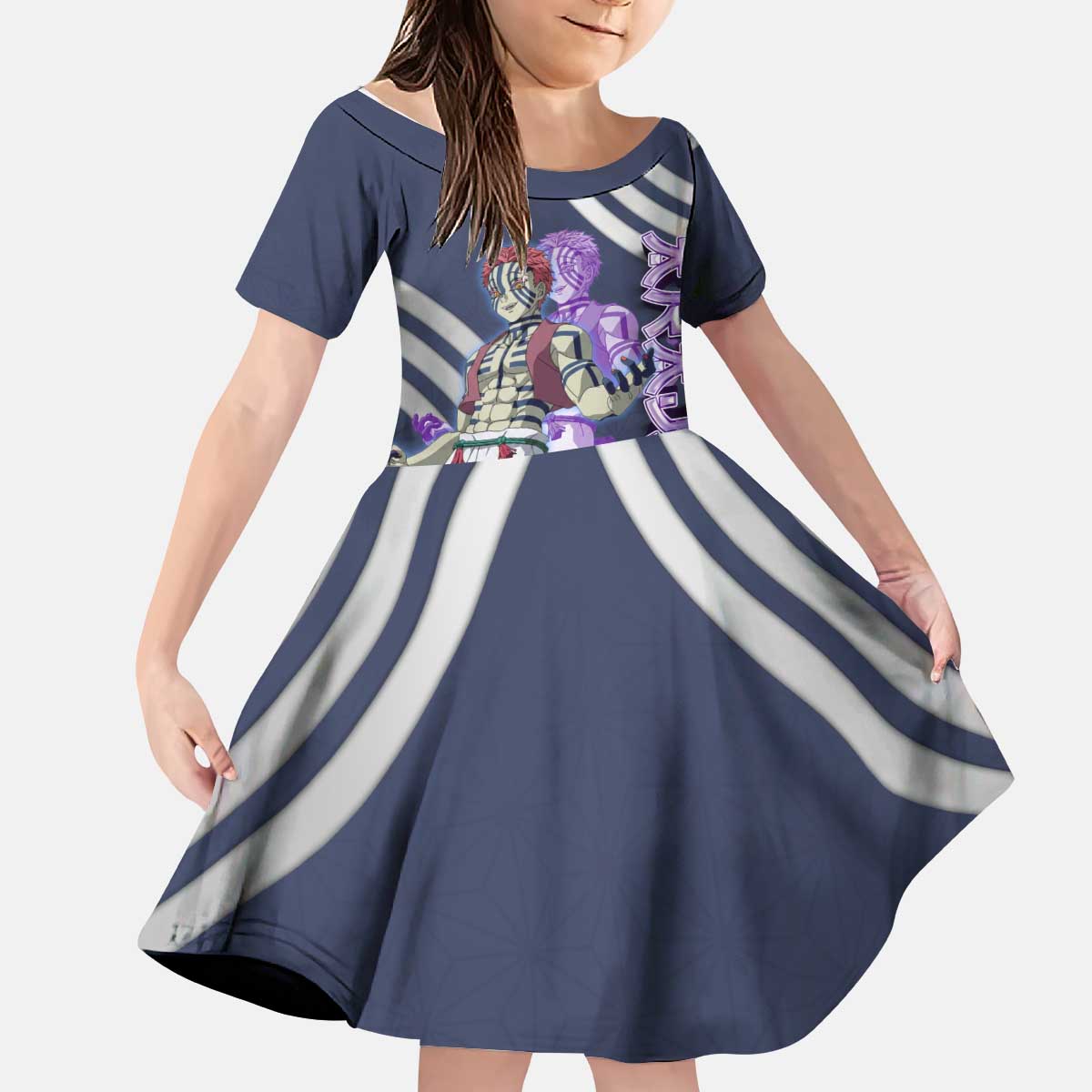 Akaza Demon Slayer Kid Short Sleeve Dress Mystic Aura Anime Ring Style