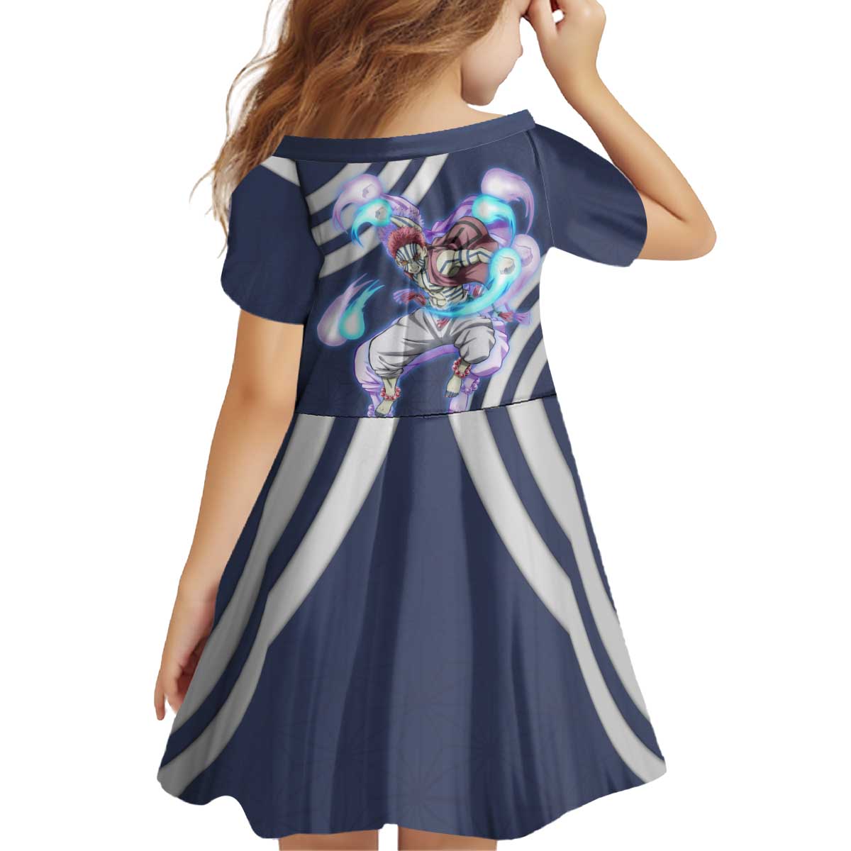 Akaza Demon Slayer Kid Short Sleeve Dress Mystic Aura Anime Ring Style