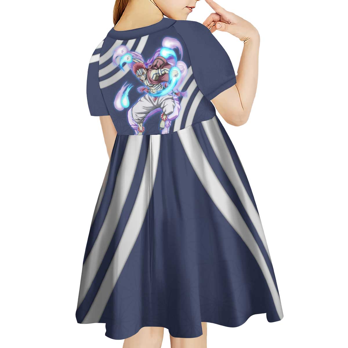 Akaza Demon Slayer Kid Short Sleeve Dress Mystic Aura Anime Ring Style
