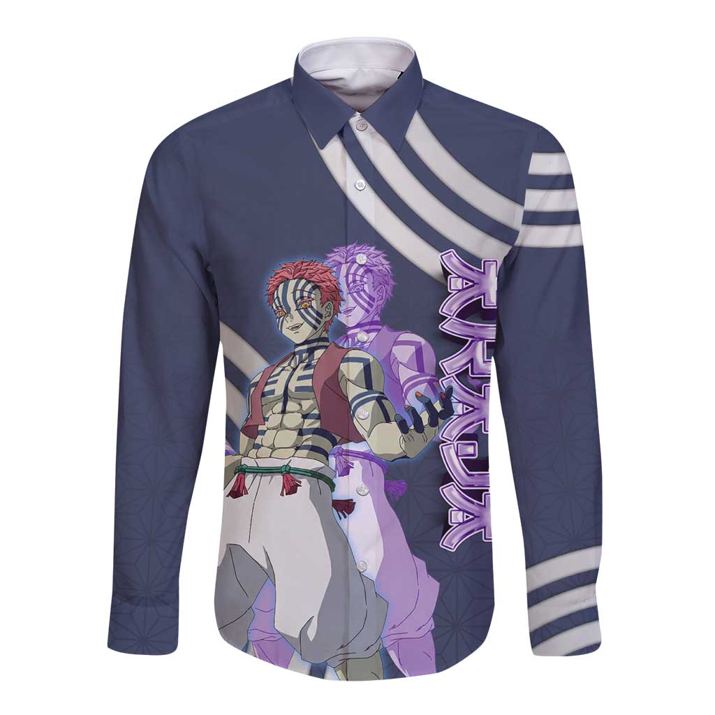 Akaza Demon Slayer Long Sleeve Button Shirt Mystic Aura Anime Ring Style
