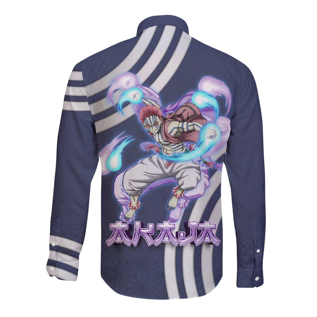 Akaza Demon Slayer Long Sleeve Button Shirt Mystic Aura Anime Ring Style
