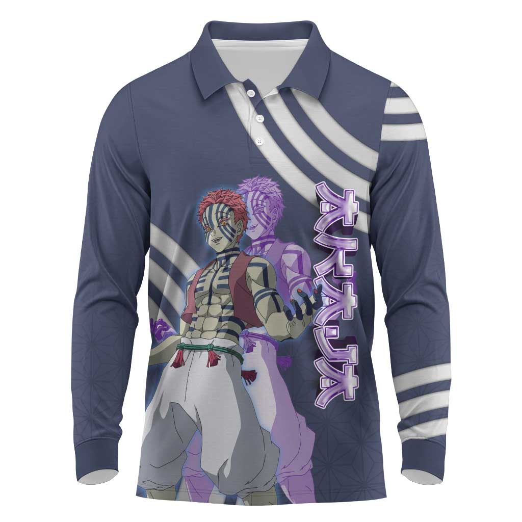 Akaza Demon Slayer Long Sleeve Polo Shirt Mystic Aura Anime Ring Style