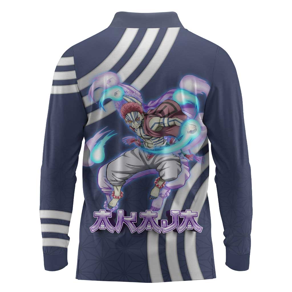 Akaza Demon Slayer Long Sleeve Polo Shirt Mystic Aura Anime Ring Style