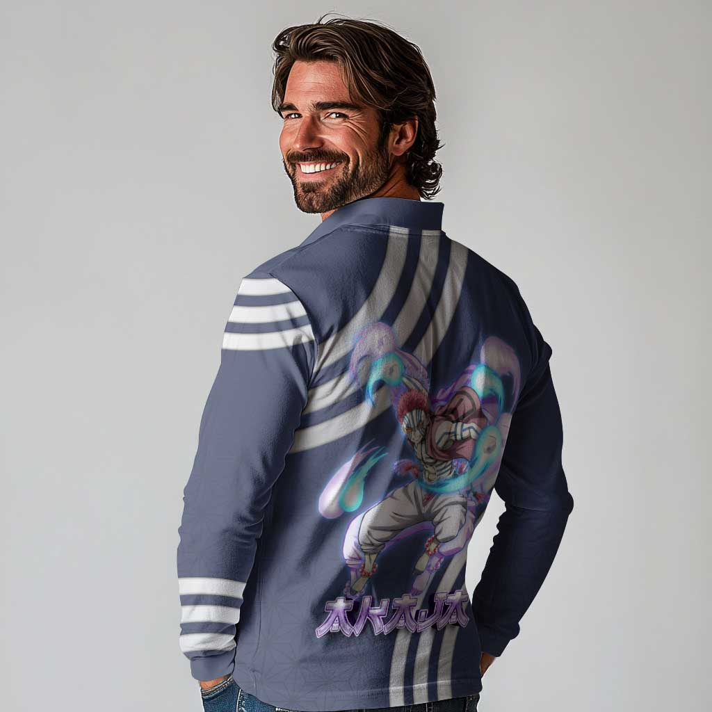 Akaza Demon Slayer Long Sleeve Polo Shirt Mystic Aura Anime Ring Style