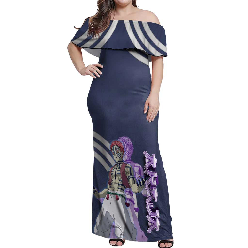 Akaza Demon Slayer Off Shoulder Maxi Dress Mystic Aura Anime Ring Style