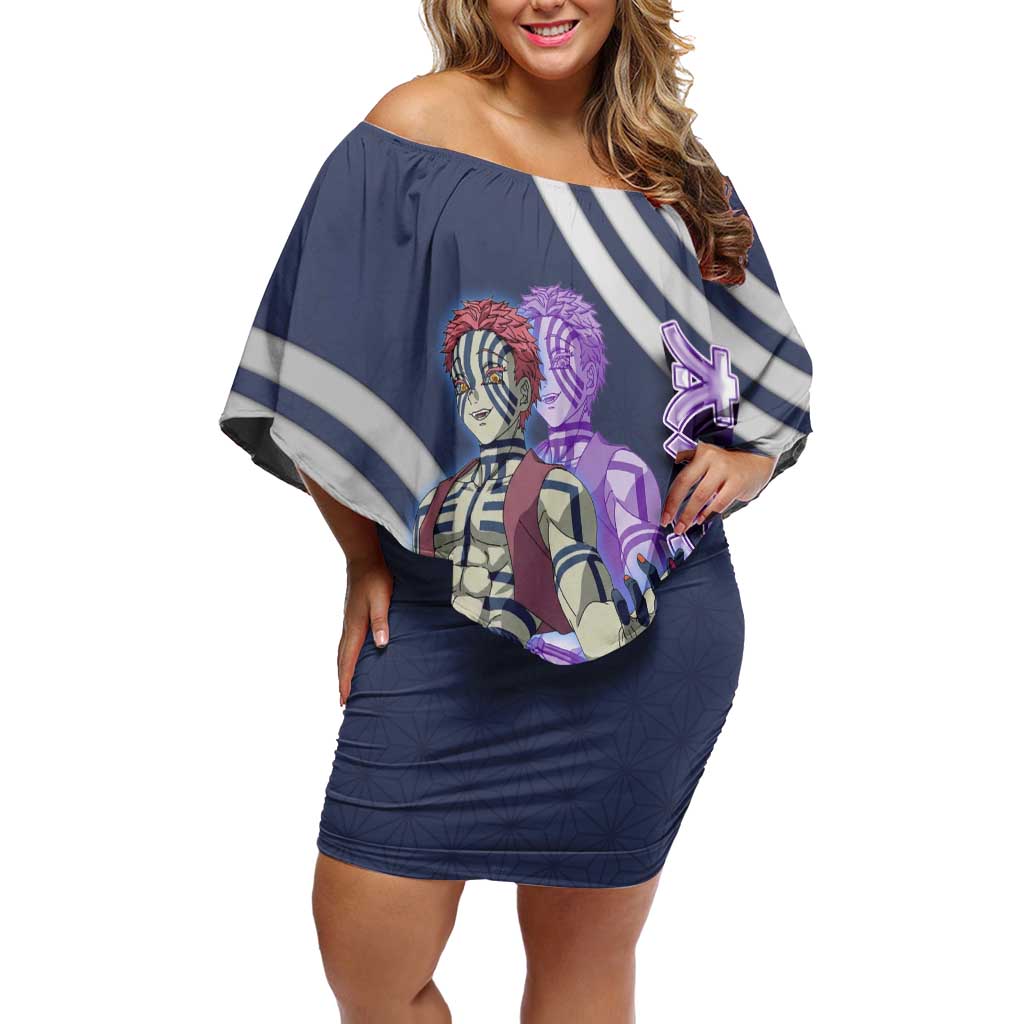 Akaza Demon Slayer Off Shoulder Short Dress Mystic Aura Anime Ring Style
