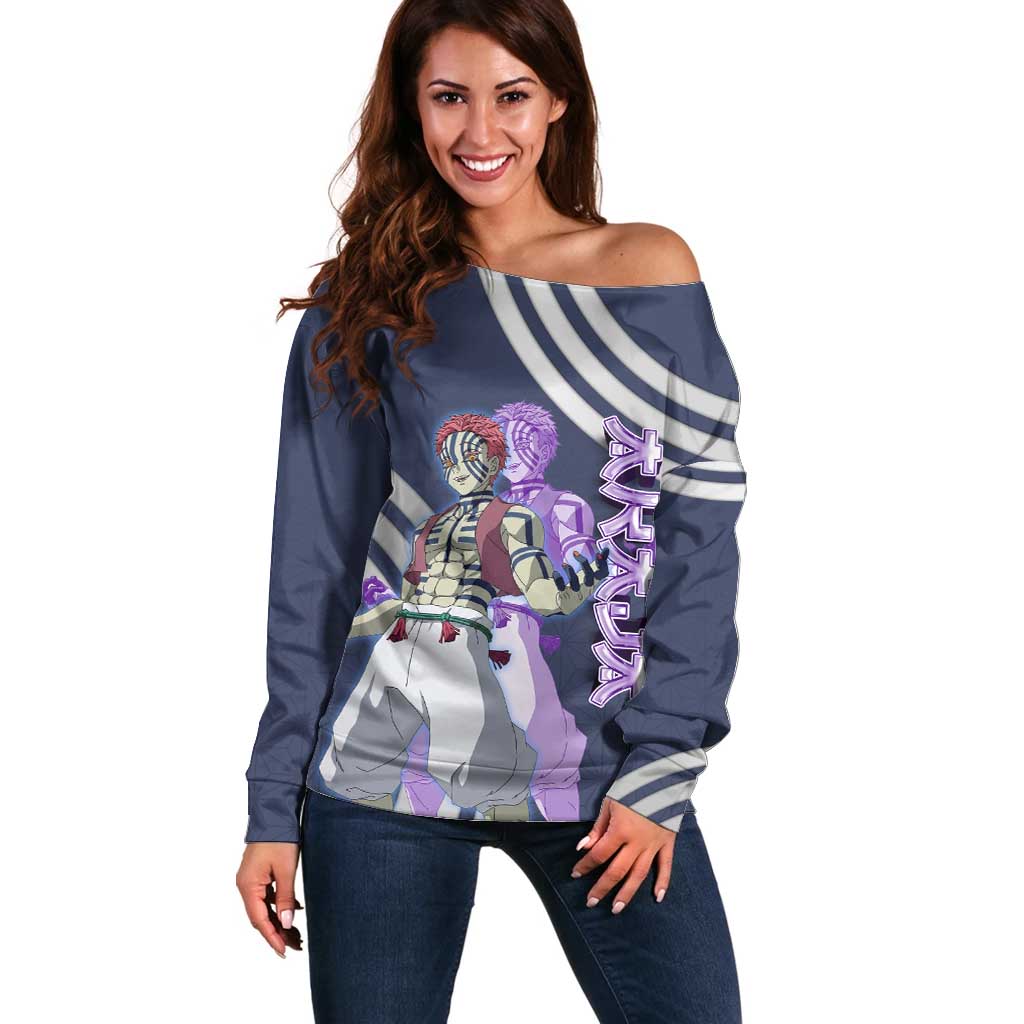 Akaza Demon Slayer Off Shoulder Sweater Mystic Aura Anime Ring Style
