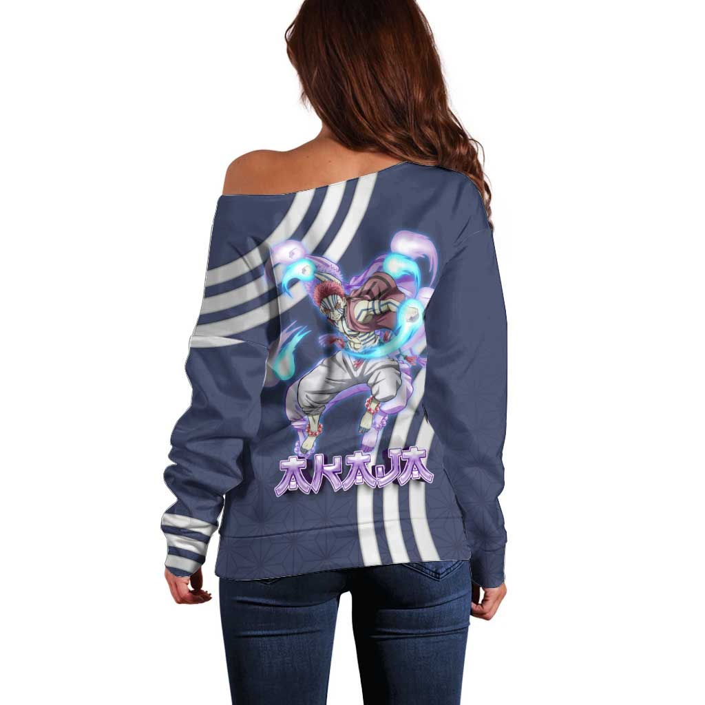 Akaza Demon Slayer Off Shoulder Sweater Mystic Aura Anime Ring Style
