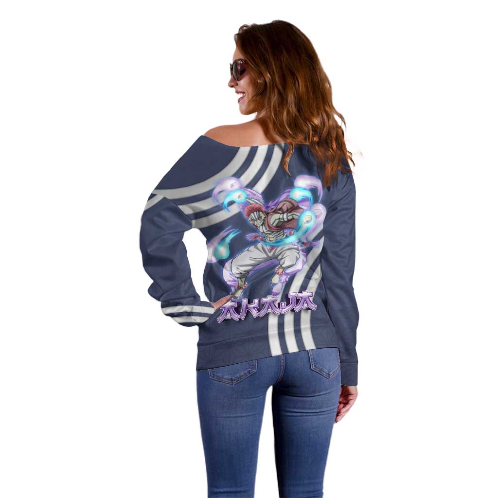 Akaza Demon Slayer Off Shoulder Sweater Mystic Aura Anime Ring Style