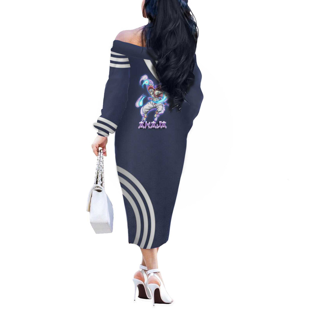 Akaza Demon Slayer Off The Shoulder Long Sleeve Dress Mystic Aura Anime Ring Style