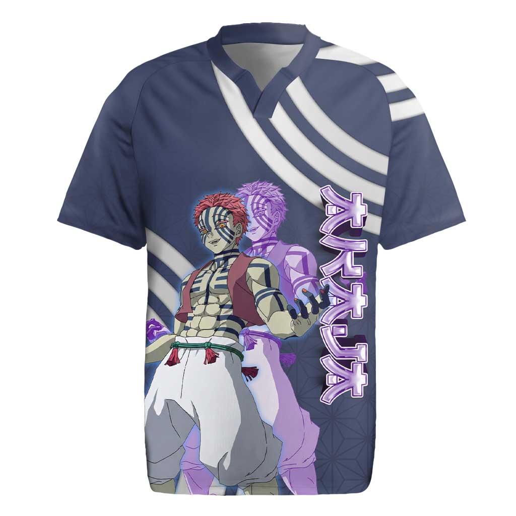 Akaza Demon Slayer Rugby Jersey Mystic Aura Anime Ring Style