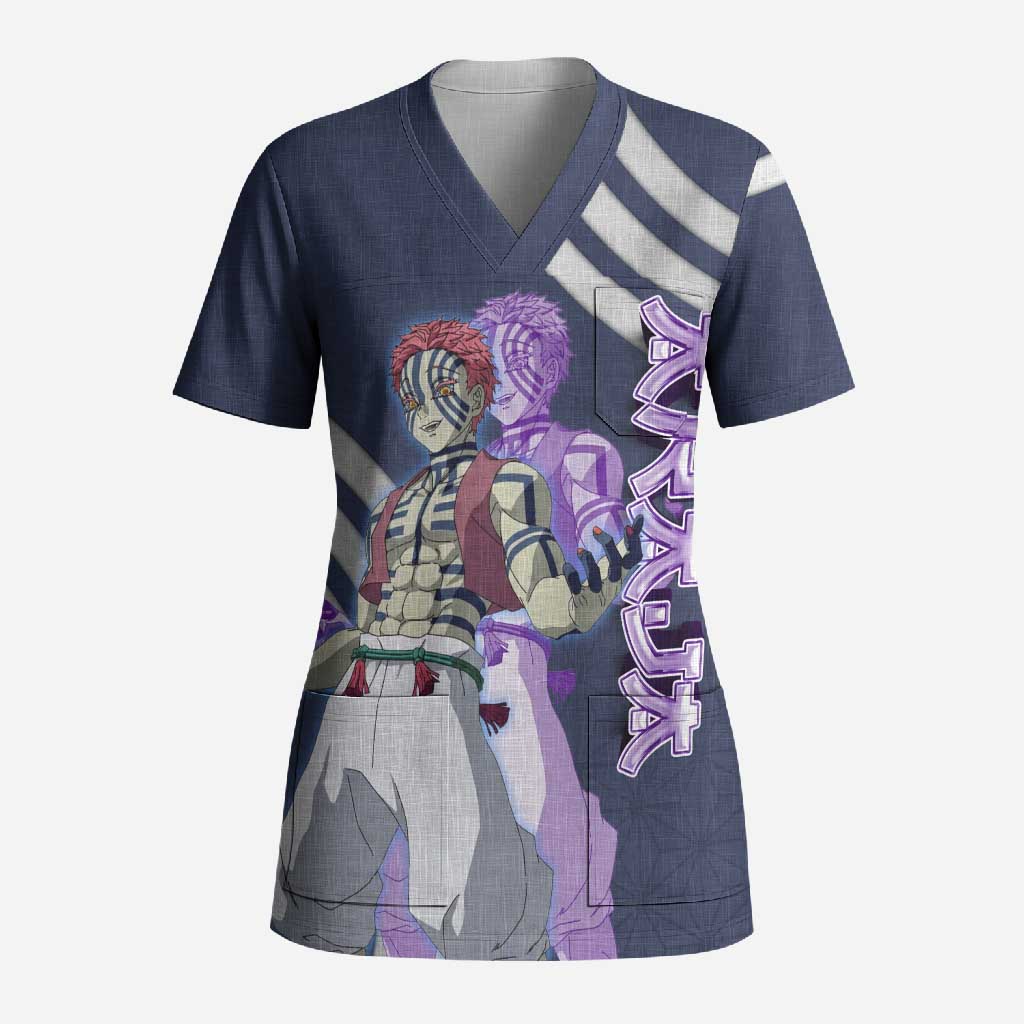 Akaza Demon Slayer Scrub Top Mystic Aura Anime Ring Style
