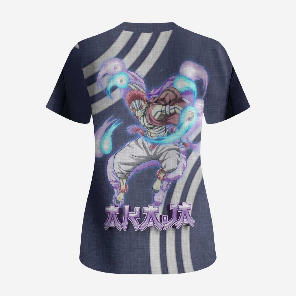 Akaza Demon Slayer Scrub Top Mystic Aura Anime Ring Style